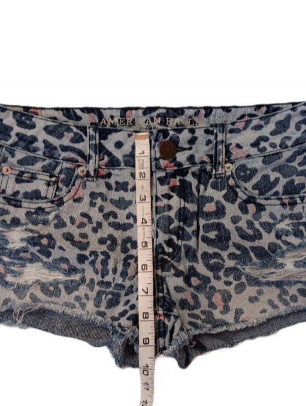 American Eagle Outfitters Blue and Red Leopard Jean Shorts | EUC | Shortie - Picture 7 of 16